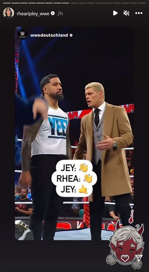 Screenshot of Rhea Ripley re-posting Jey Uso flirting clip