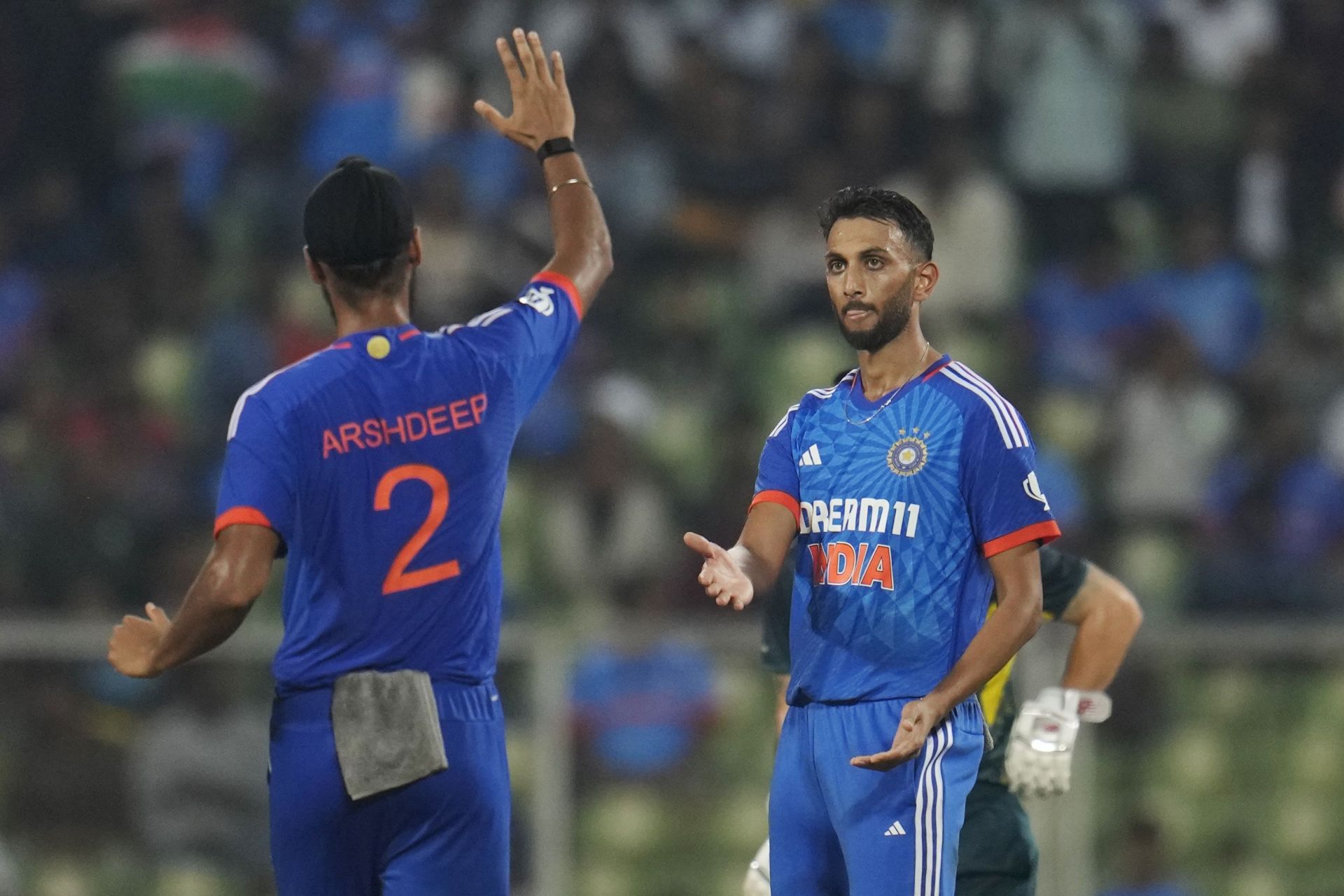 Prasidh Krishna [right] was carted for close to 70 runs in the third T20I