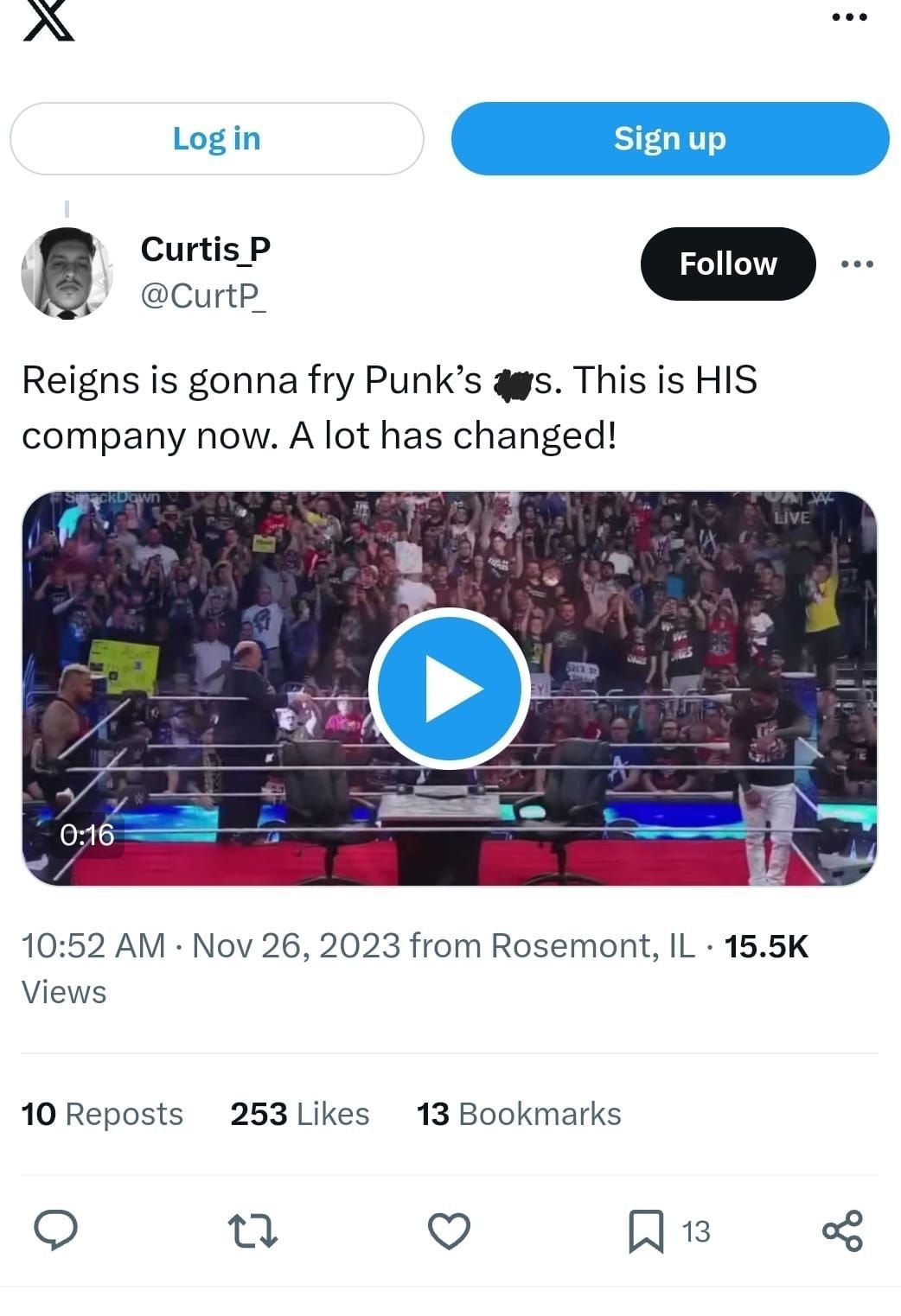 Fan reaction to Punk vs. Roman