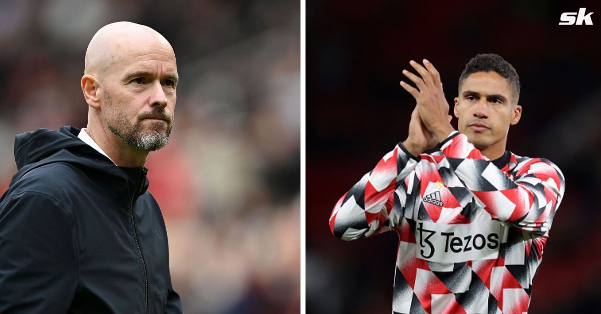 Manchester United manager Erik ten Hag (left) and Raphael Varane