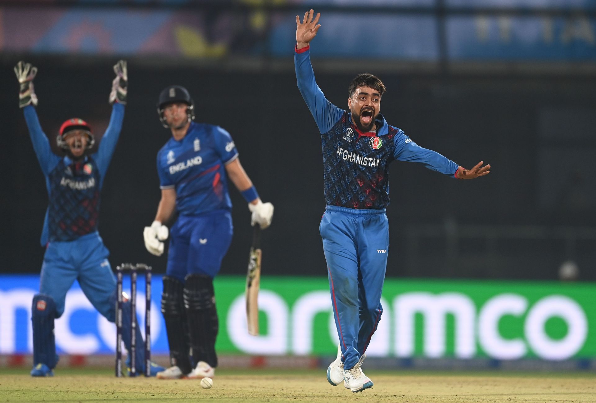 Rashid Khan in action against England.