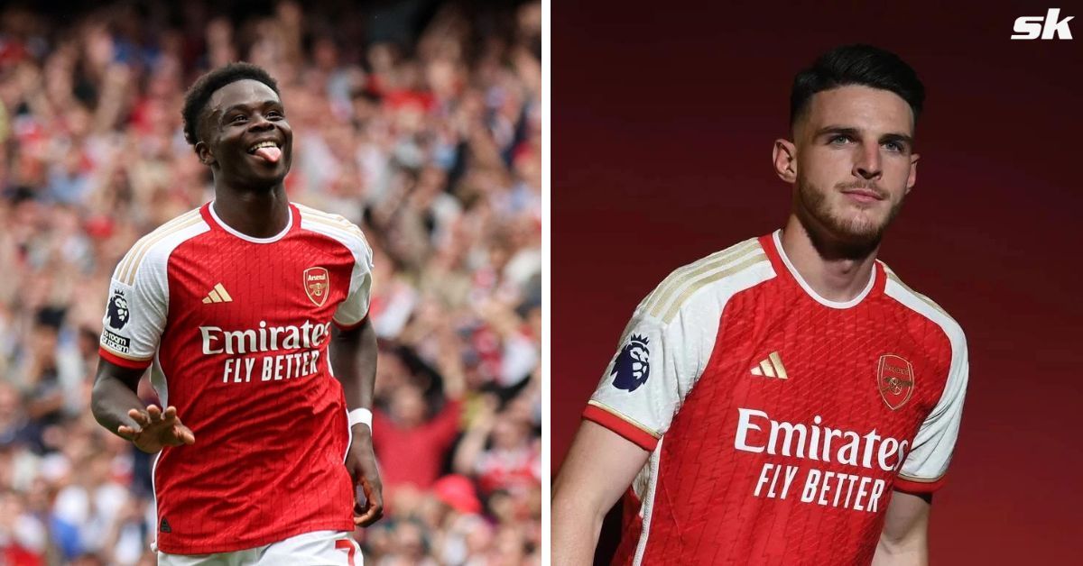 Arsenal players Bukayo Saka and Declan Rice 