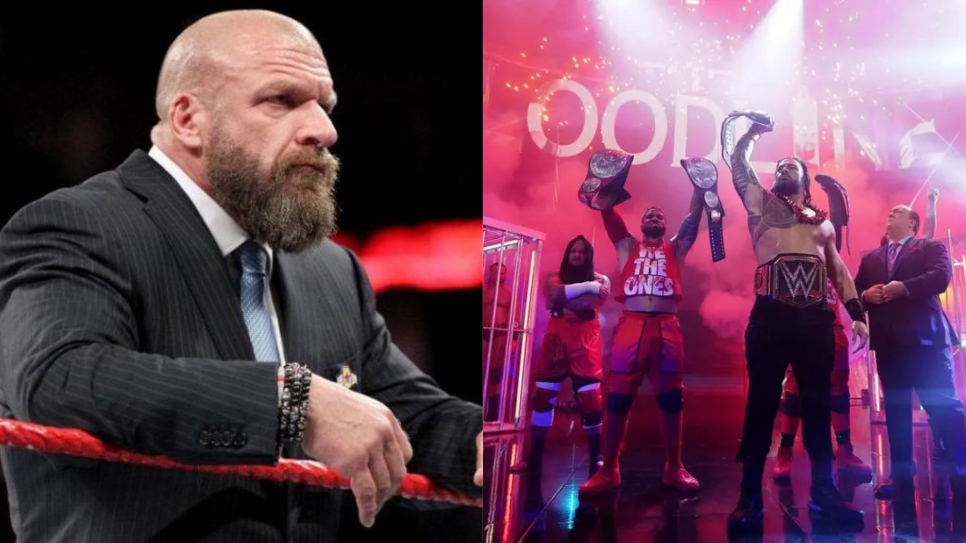 Triple H (left), The Bloodline (right)