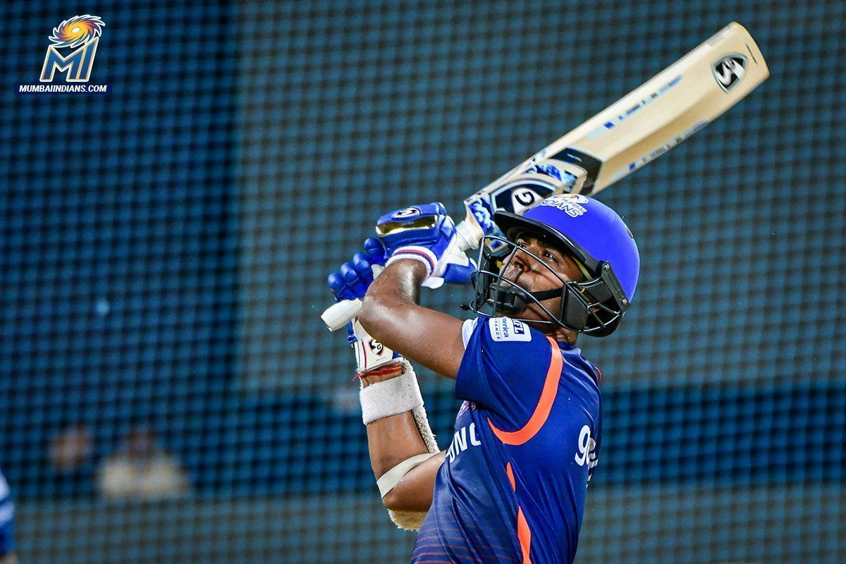 Anukul Roy batting in the net (Image Credits: X/Mumbai Indians) 