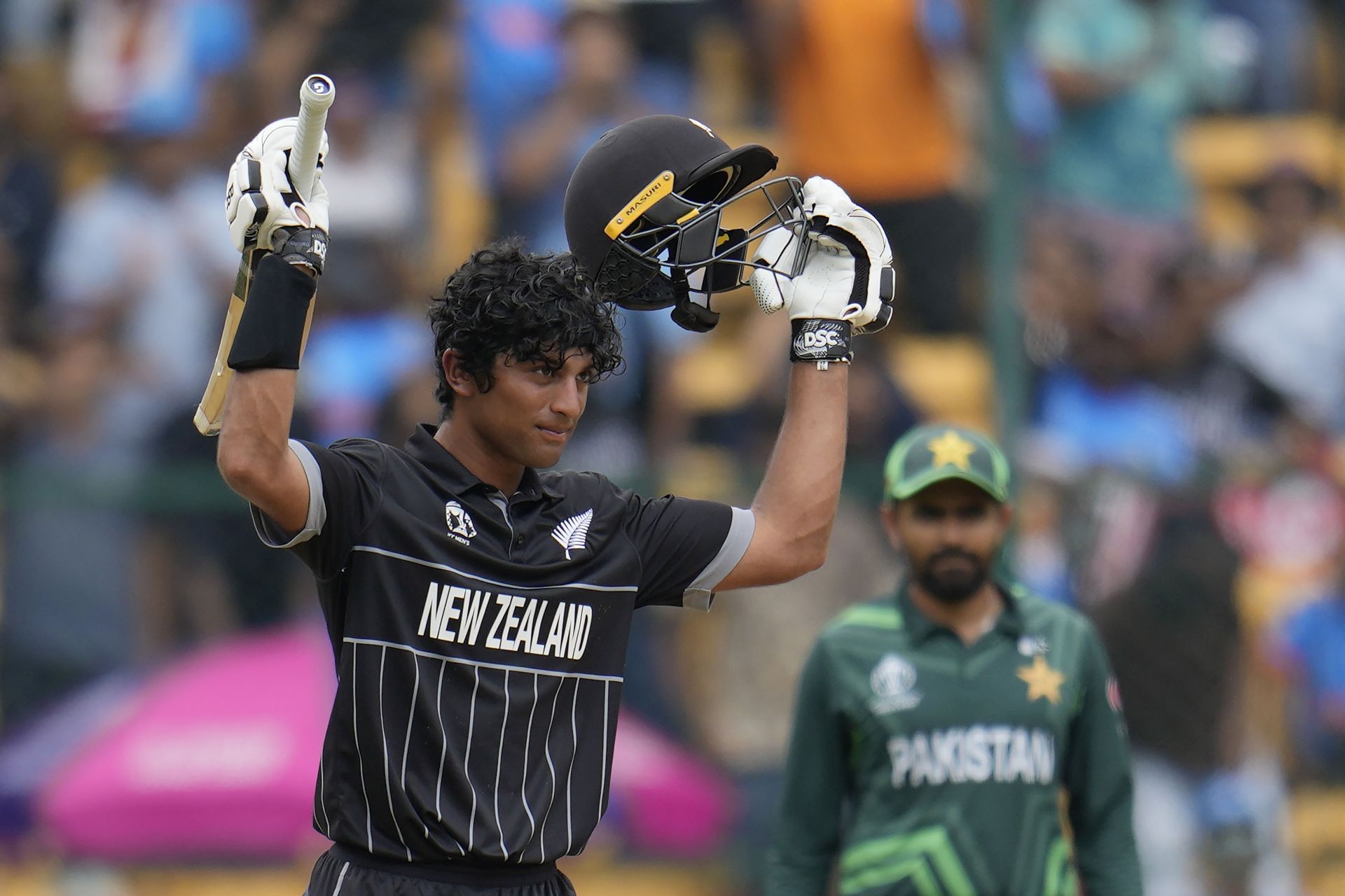 Rachin Ravindra acknowledging his hundred [Getty Images]