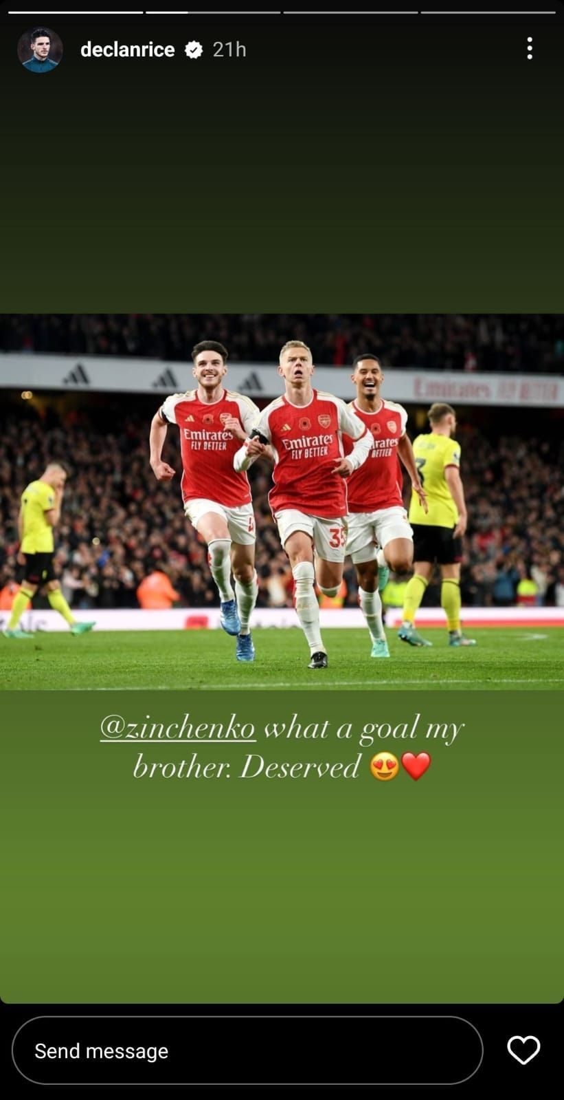 Declan Rice's Instagram story.