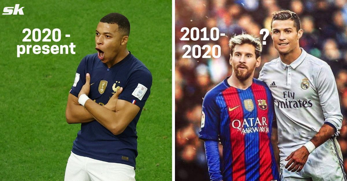 Kylian Mbappe (left), Lionel Messi and Cristiano Ronaldo (right)
