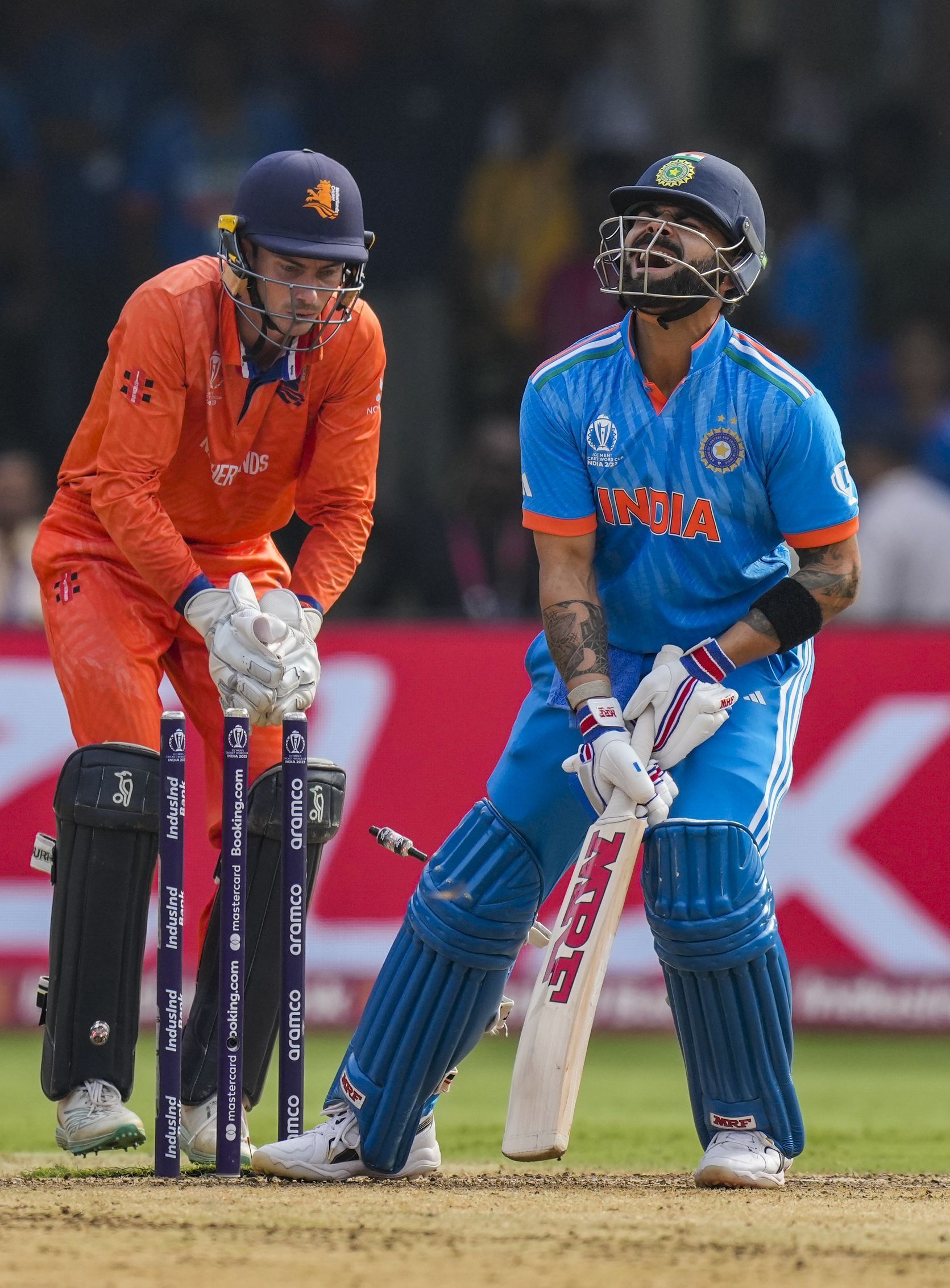 Virat Kohli was bowled by a left-arm spinner in India&#039;s last league game against the Netherlands. [P/C: AP]