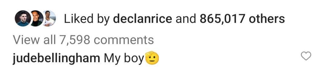 Jude Bellingham reacting to Trent Alexander-Arnold&#039;s Instagram post