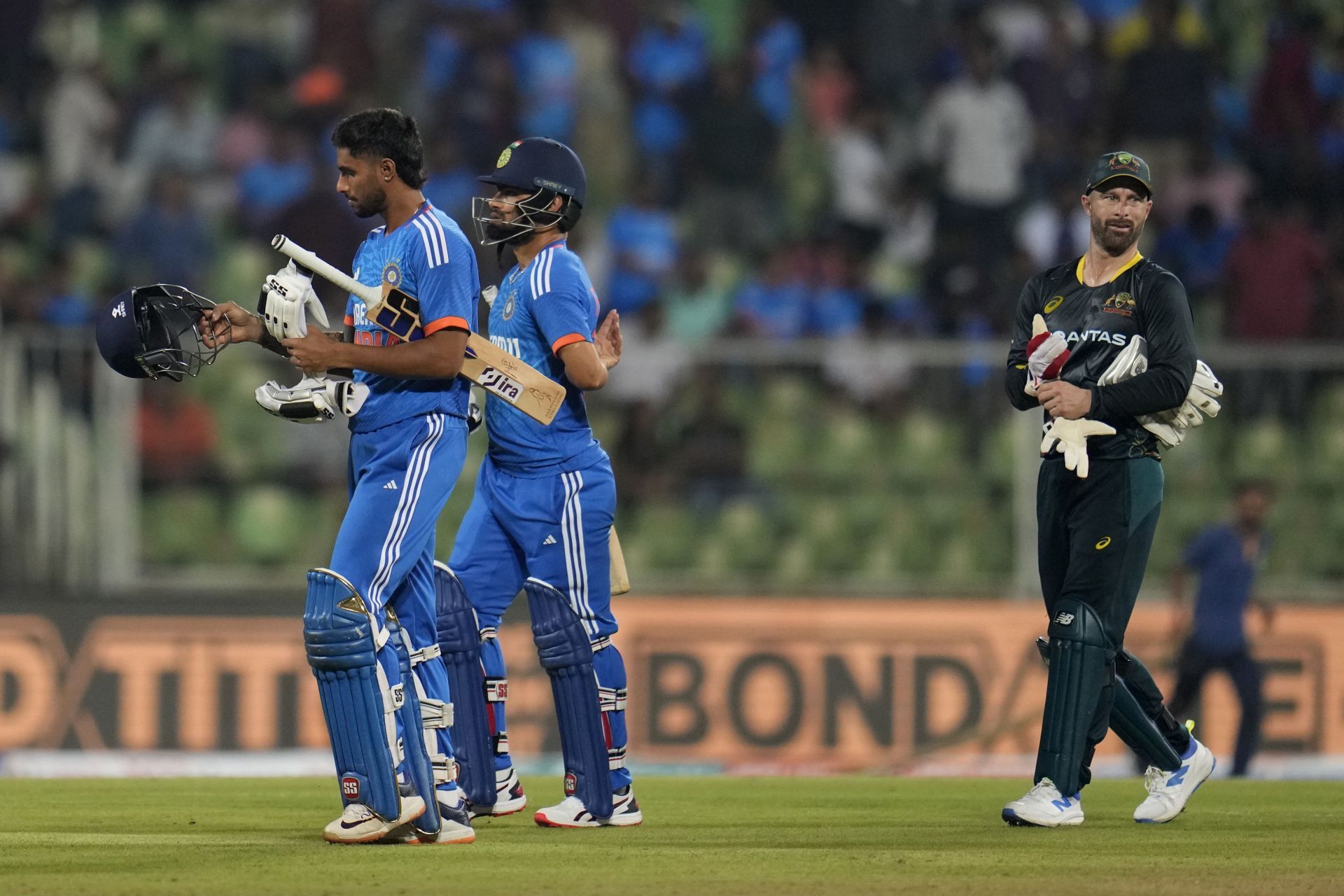 Players leaving the field after the Indian innings [Getty Images]