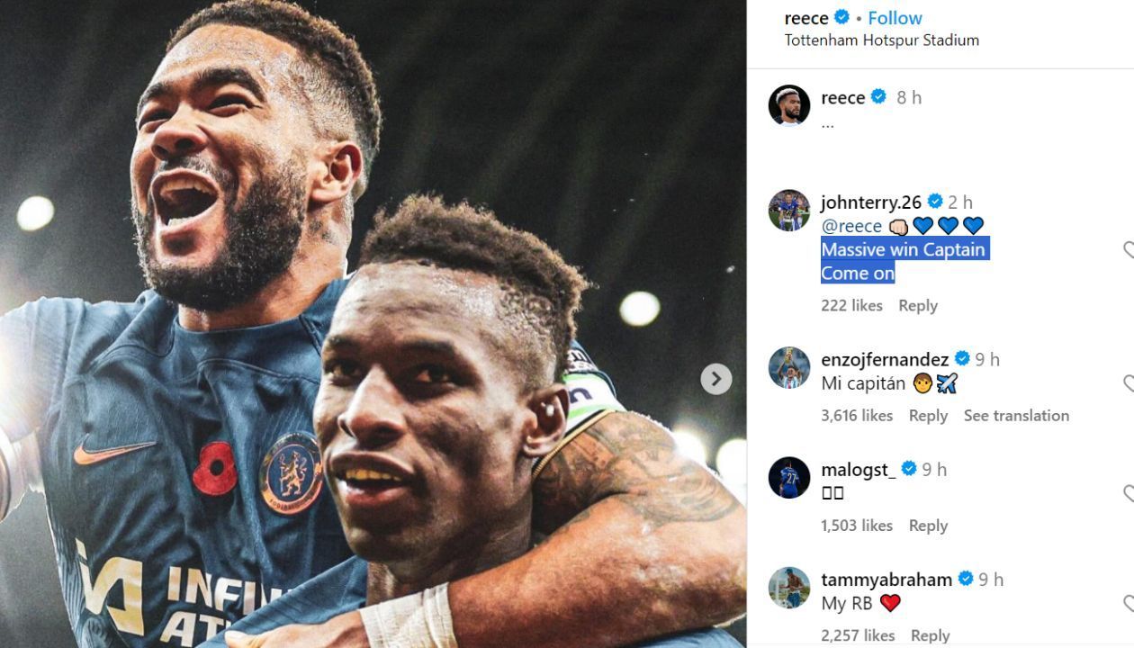 Terry commented on James&#039; social media post