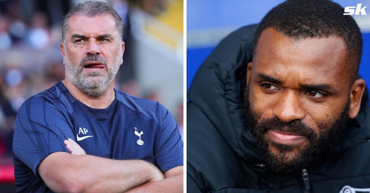 Tottenham Hotspur manager Ange Postecoglou (left) and Darren Bent