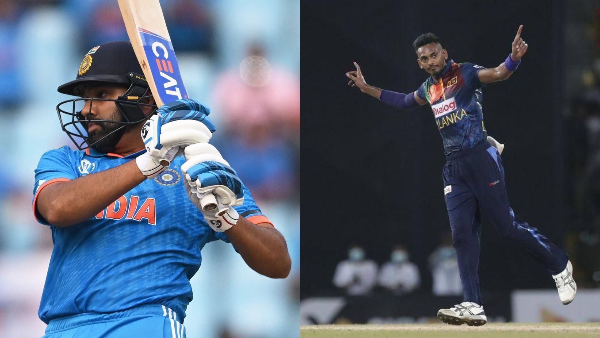 Rohit Sharma (L) could face a stiff test from Dushmantha Chameera with the new ball (P.C.:ICC &amp; X)