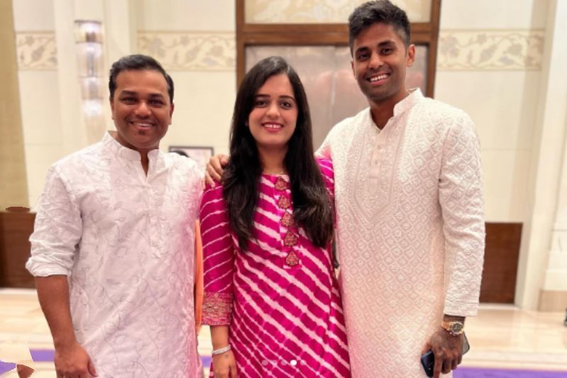 Team India batter Suryakumar Yadav poses with wife Devisha Shetty. (Pic: Arun Kanade/ Instagram)
