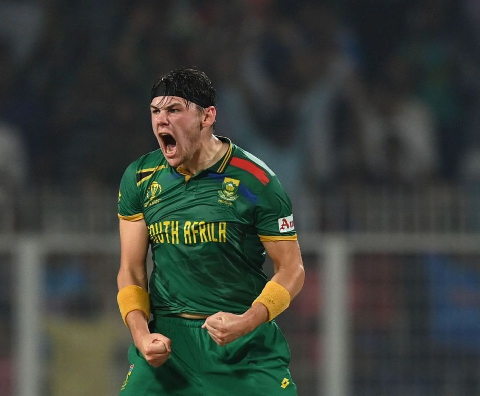 Gerald Coetzee pumped up after taking a wicket [Getty Images]