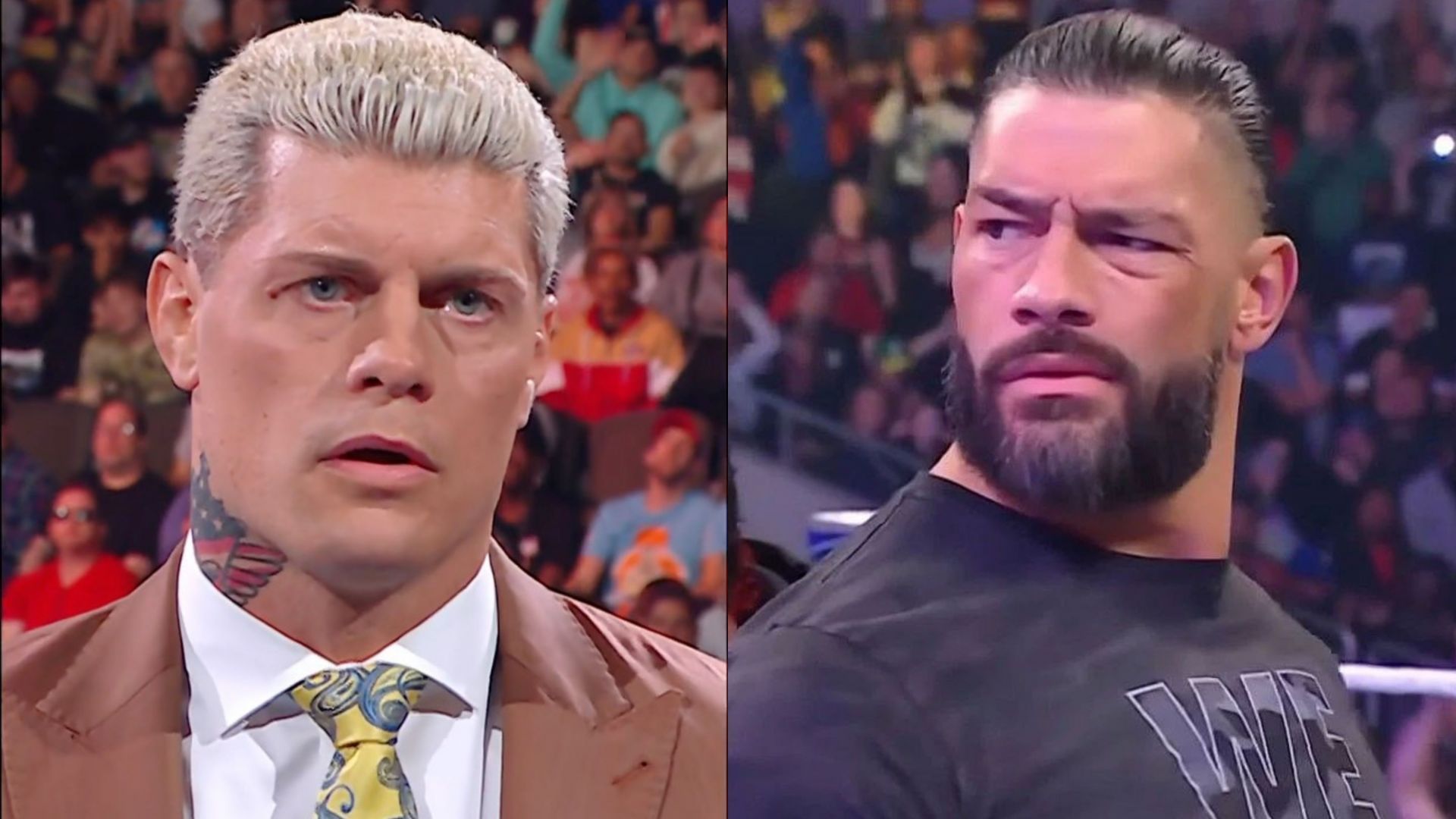 Cody Rhodes (left) and Undisputed WWE Universal Champion Roman Reigns (right)