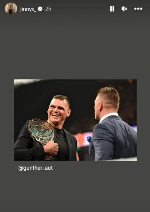 Gunther's wife Jinny shared a picture from his RAW promo with The Miz