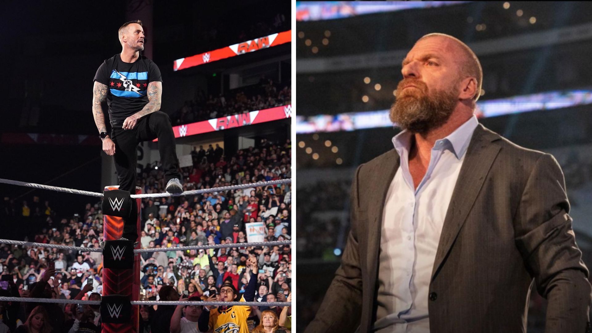 CM Punk on the left and Triple H on the right