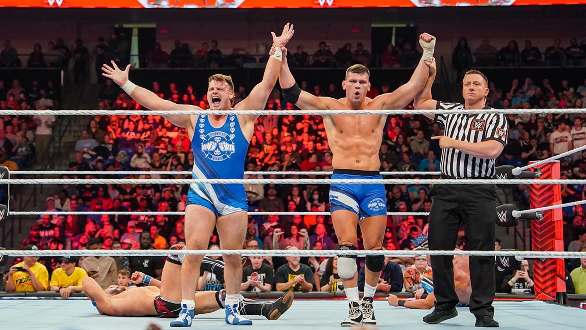 The Creed Brothers celebrate a win on WWE RAW