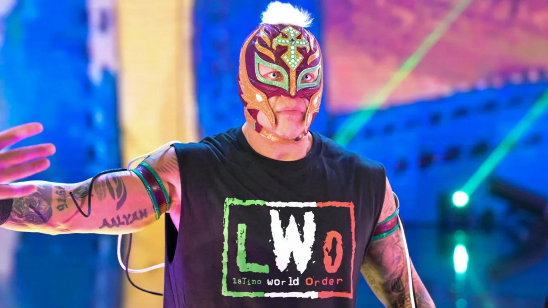 Rey Mysterio during his entrance. Image Credits: wwe.com 
