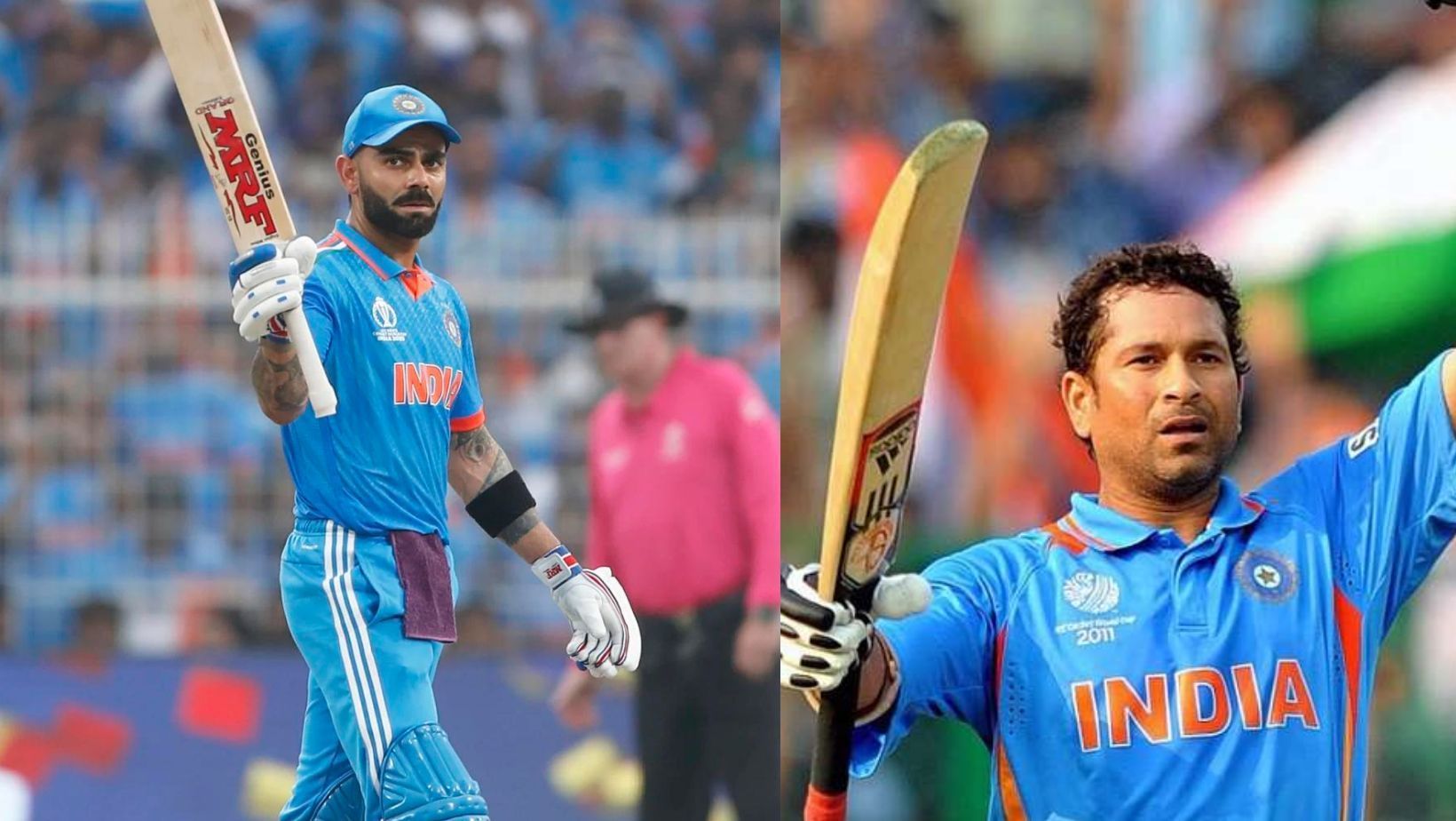 Virat Kohli (L) and Sachin Tendulkar,