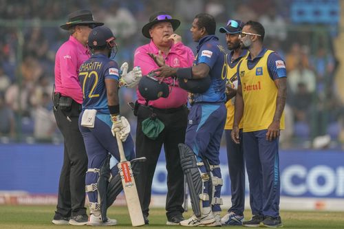 Angelo Mathews couldn't convince the umpires to reverse their decision. [P/C: AP]