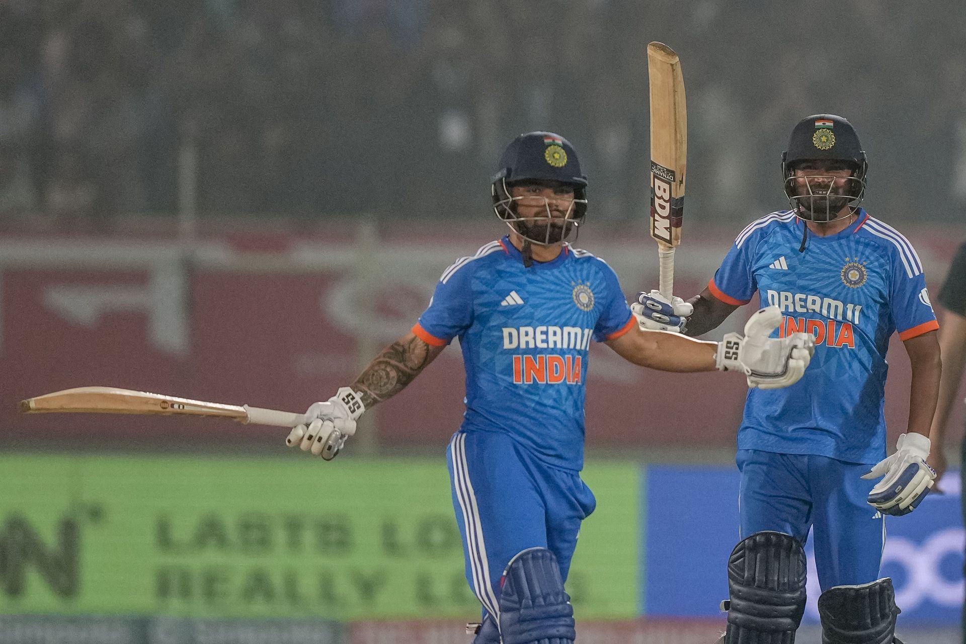 Mukesh Kumar [right] was present when the winning runs were hit