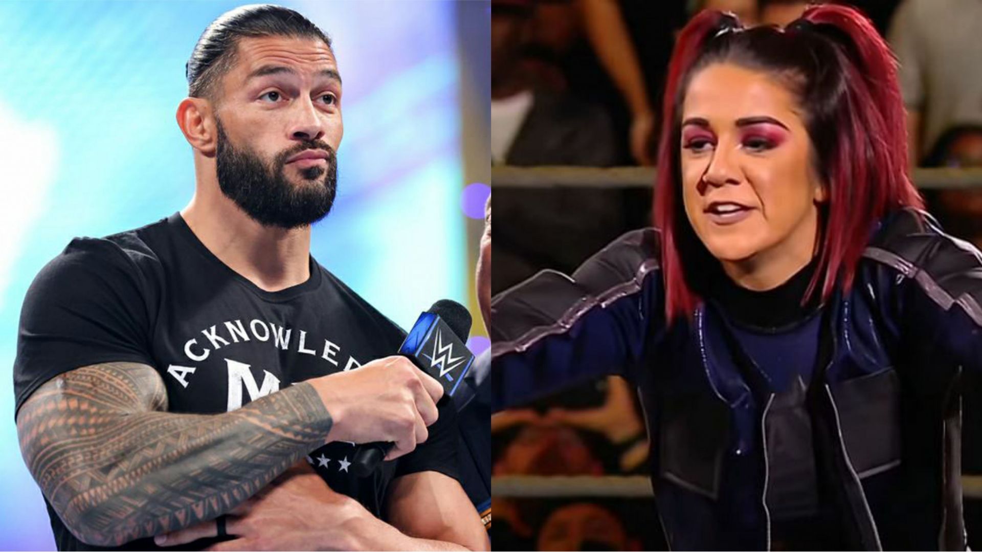 Roman Reigns (left); Bayley (right)