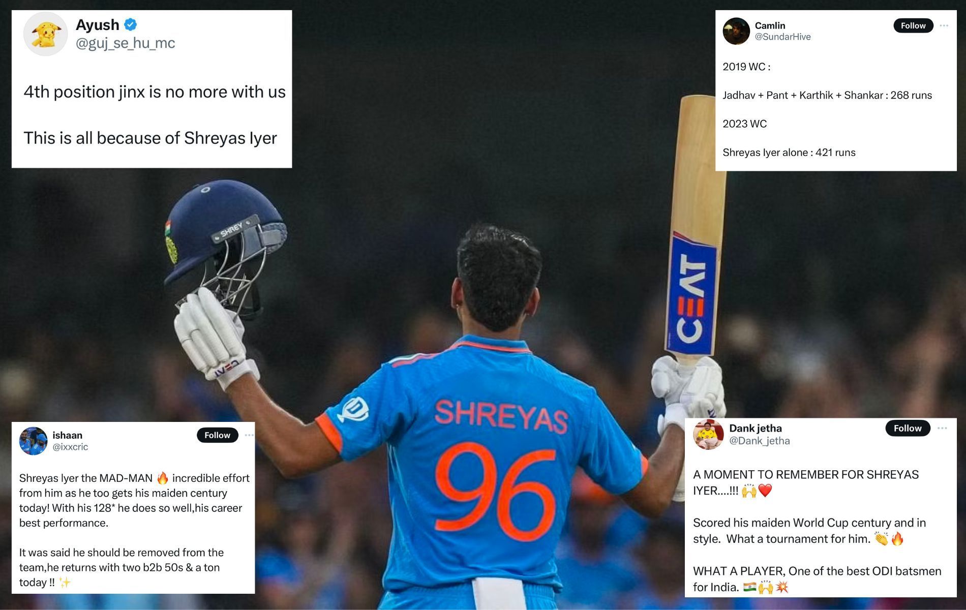 Shreyas Iyer scored his maiden World Cup ton. (Pics: AP/X)