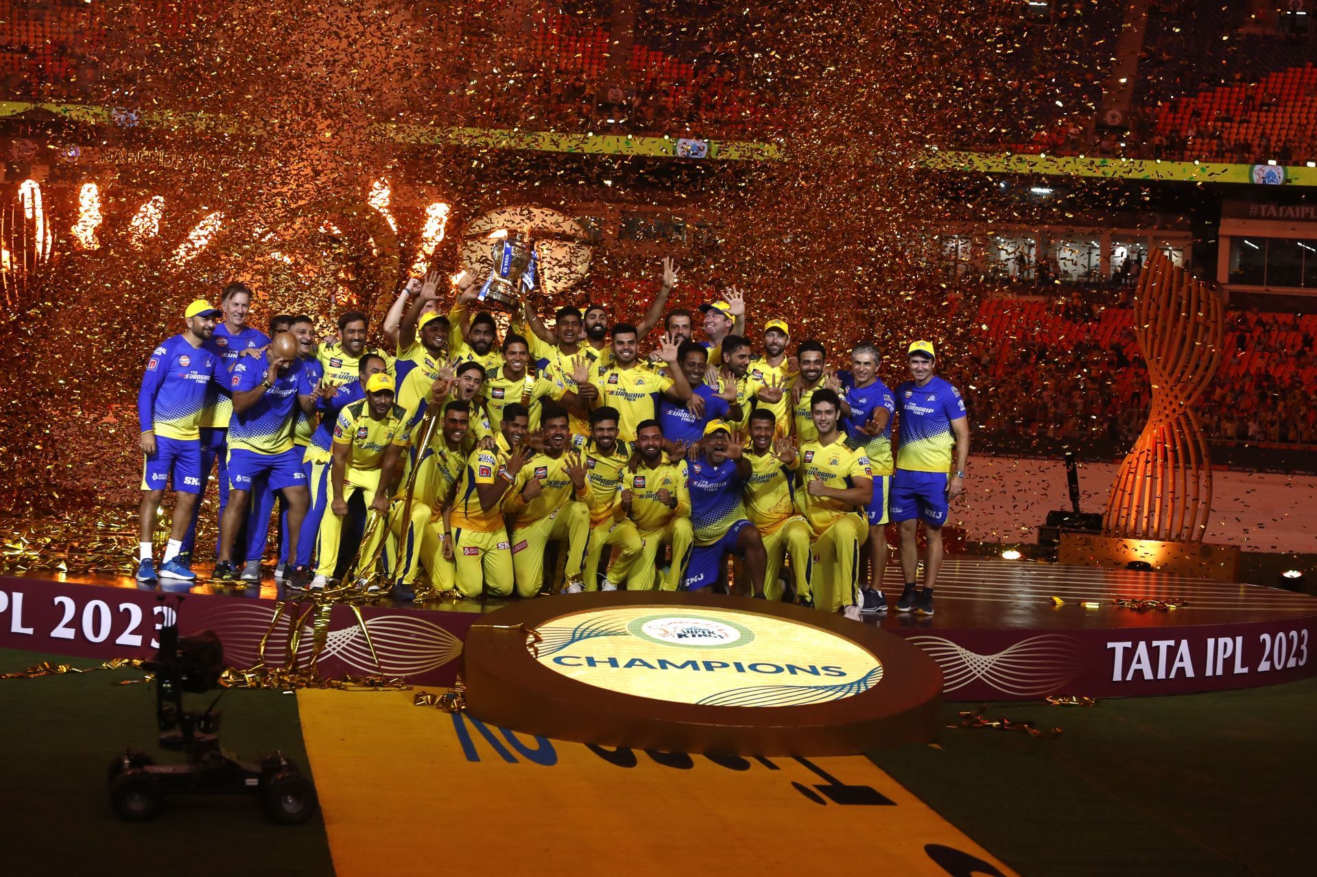 CSK celebrate: IPL 2023: Final - Chennai Super Kings v Gujarat Titans