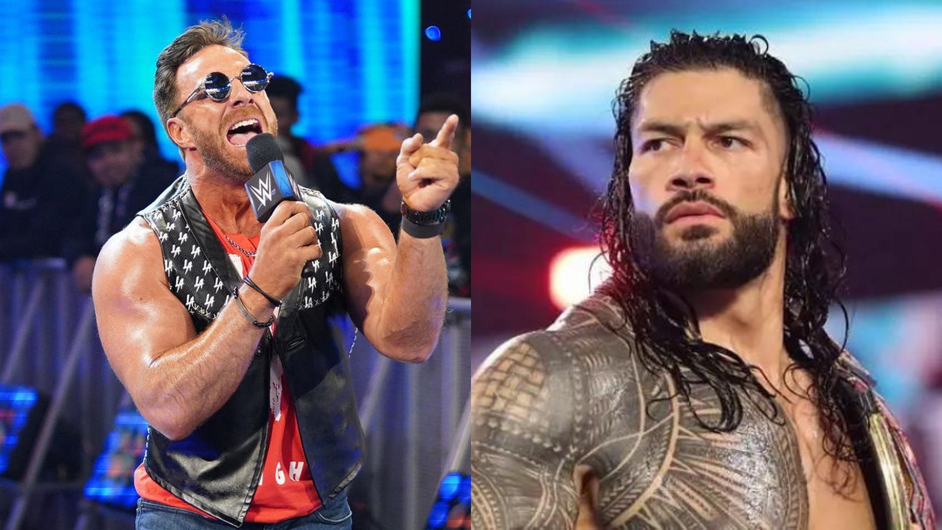 LA Knight (left), Roman Reigns (right)