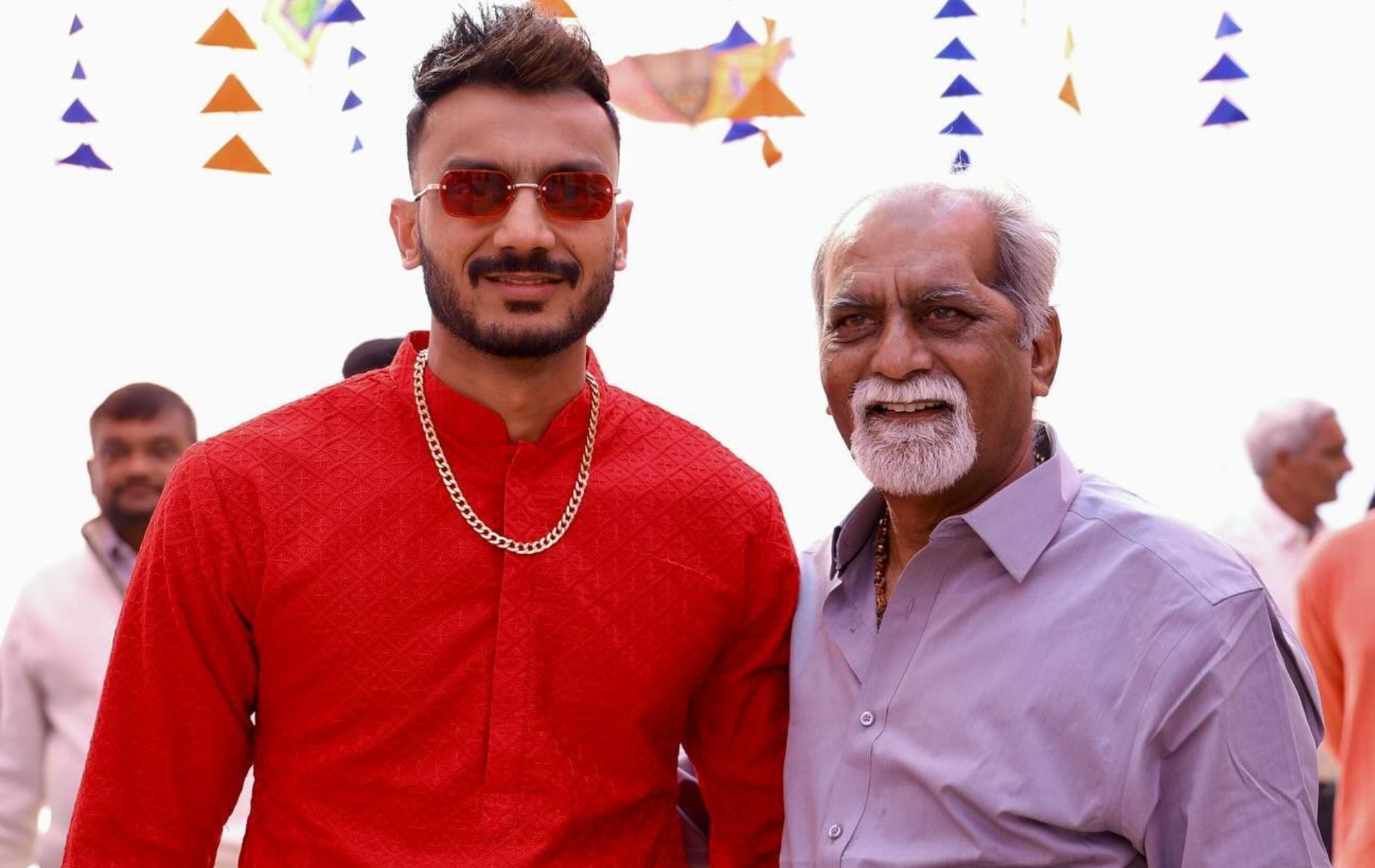 Axar Patel (L) with his father Rajesh. (Pic: Instagram)
