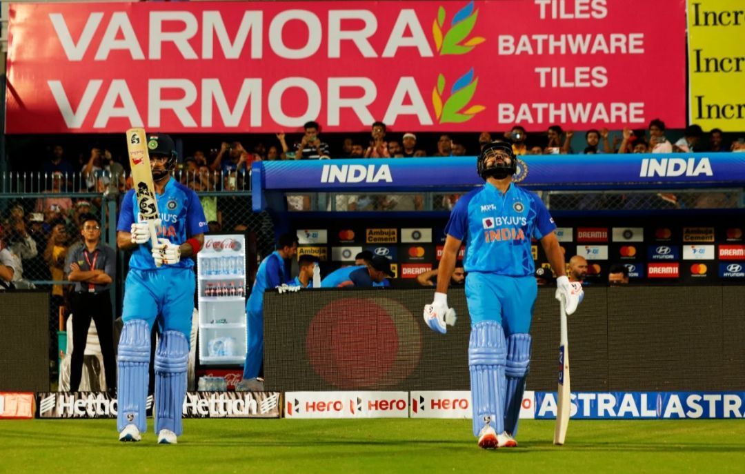 KL Rahul and Rohit Sharma walking out to bat in Guwahati [Getty Images]