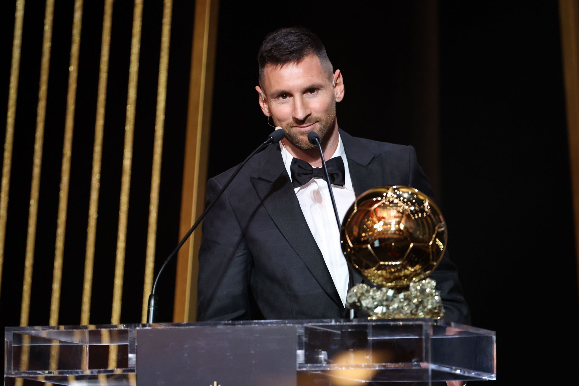 Lionel Messi at the 67th Ballon d&#039;Or Ceremony (via Getty Images)