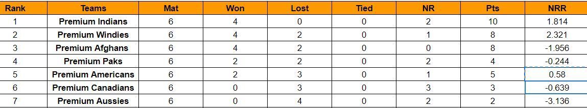 American Premier League 2023 final Points Table