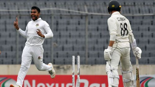 Mehidy Hasan celebrates a wicket. (Credits: Twitter)