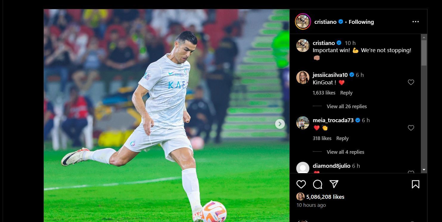 Screenshot of Silva&#039;s comment on Ronaaldo&#039;s Instagram post