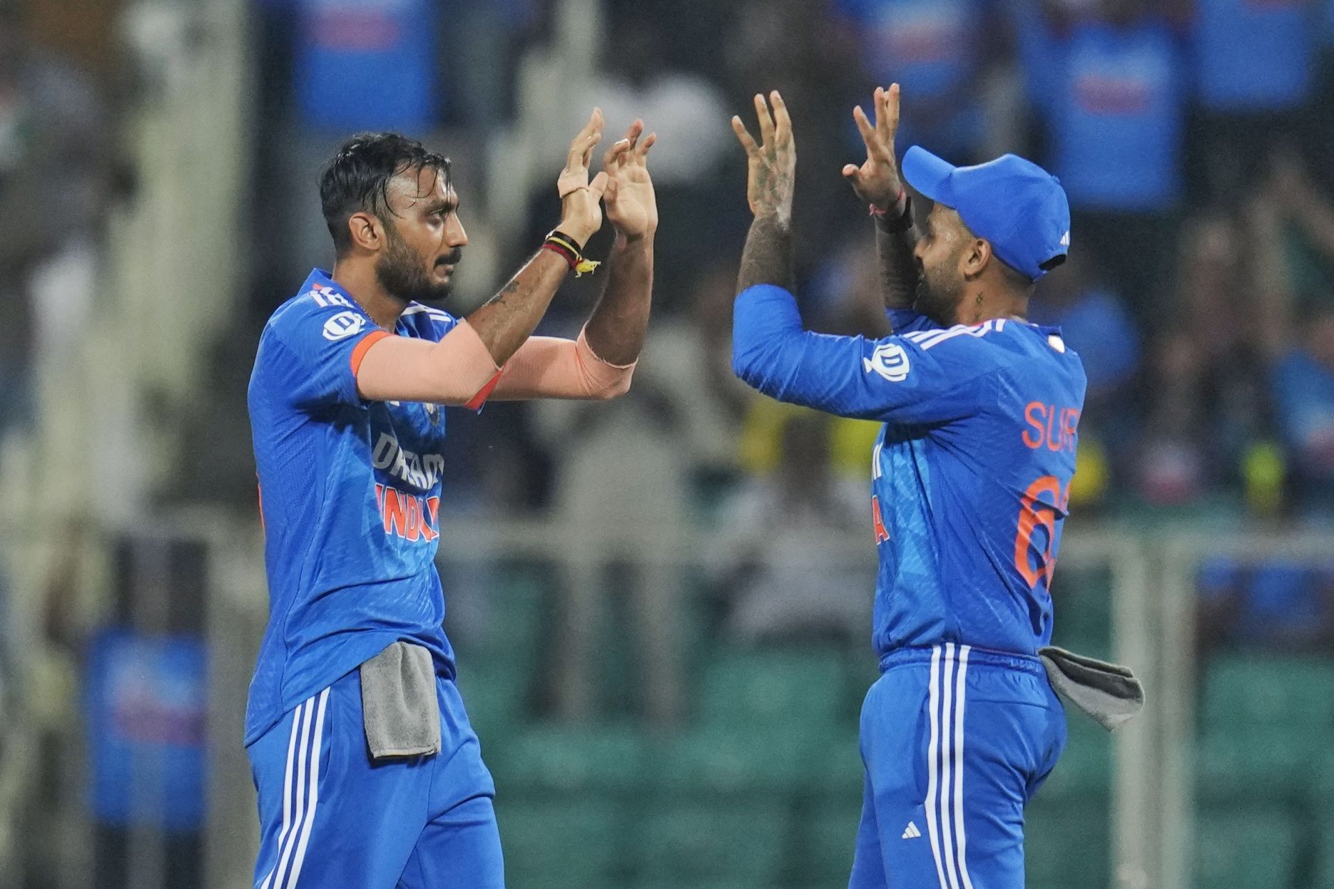 Axar Patel (left) had Travis Head caught by Mukesh Kumar at short third man. [P/C: AP]