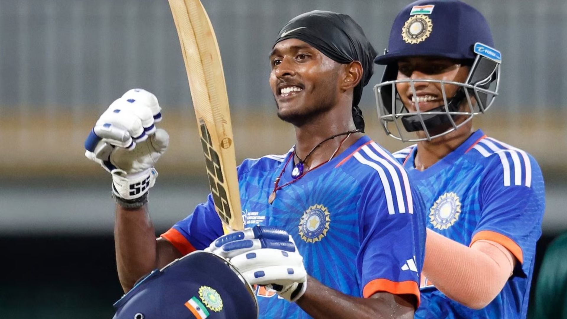 Sai Sudharsan celebrates after scoring a hundred for India A (P.C.:X)