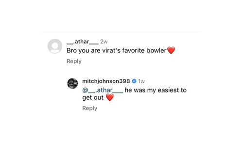 Mitchell Johnson's response after being called Virat Kohli's favourite bowler.