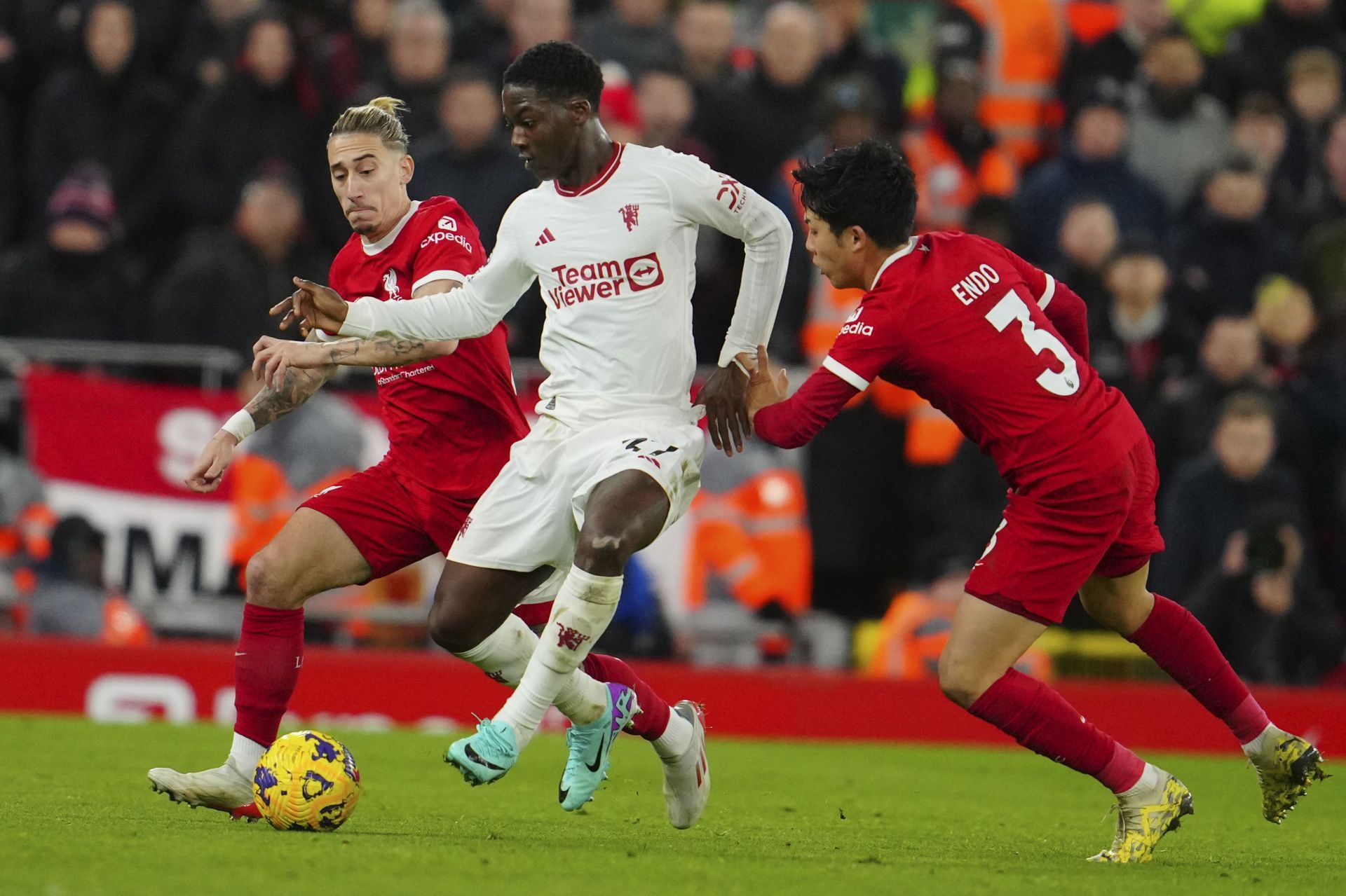 Kobbie Mainoo (centre) is the next big thing to emerge out of Old Trafford.