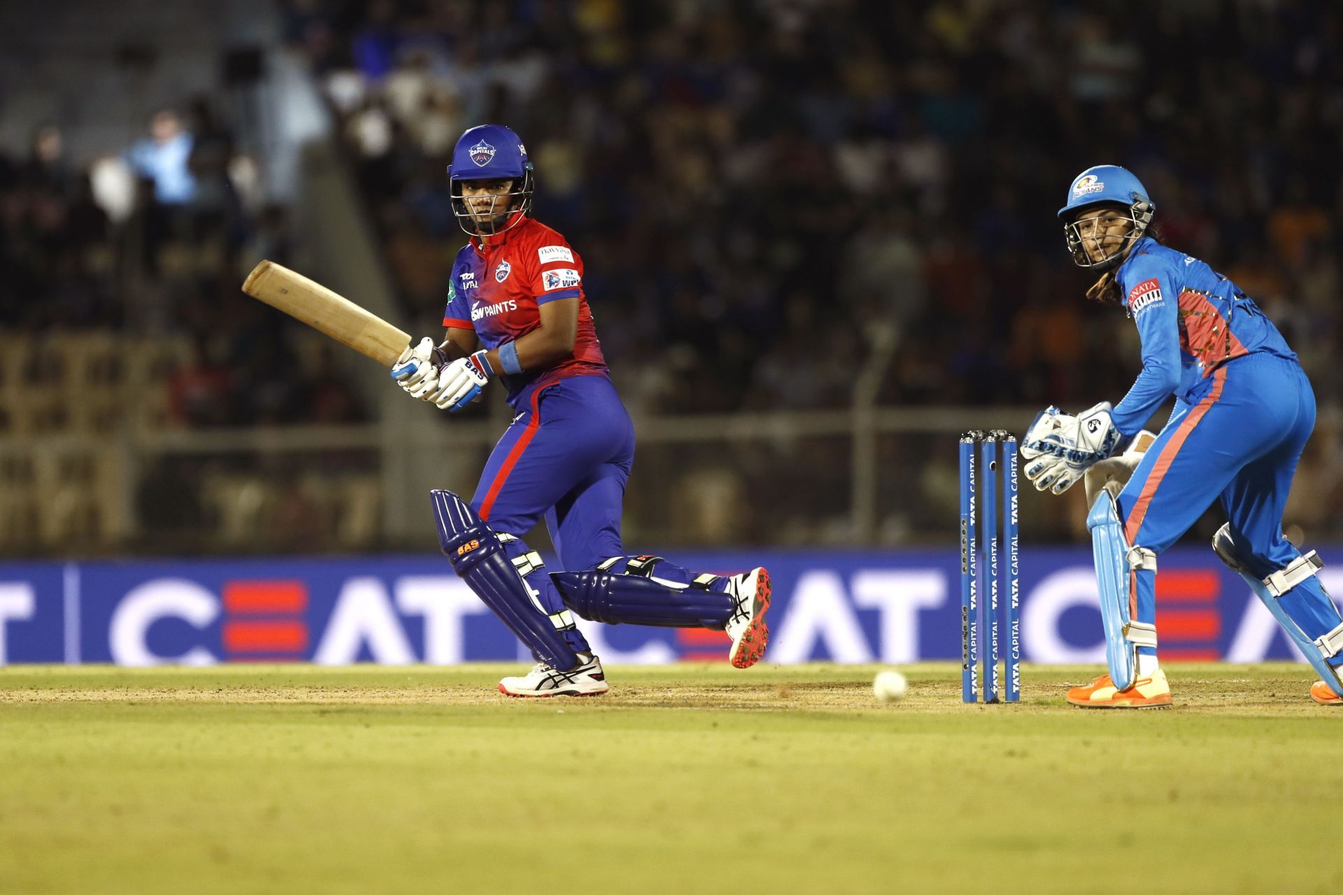 Shikha Pandey bats, WPL 2023 - Delhi Capitals v Mumbai Indians