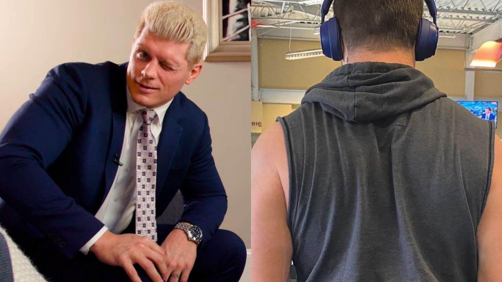 WWE Superstar Cody Rhodes (left) and AEW World Champion MJF (right)