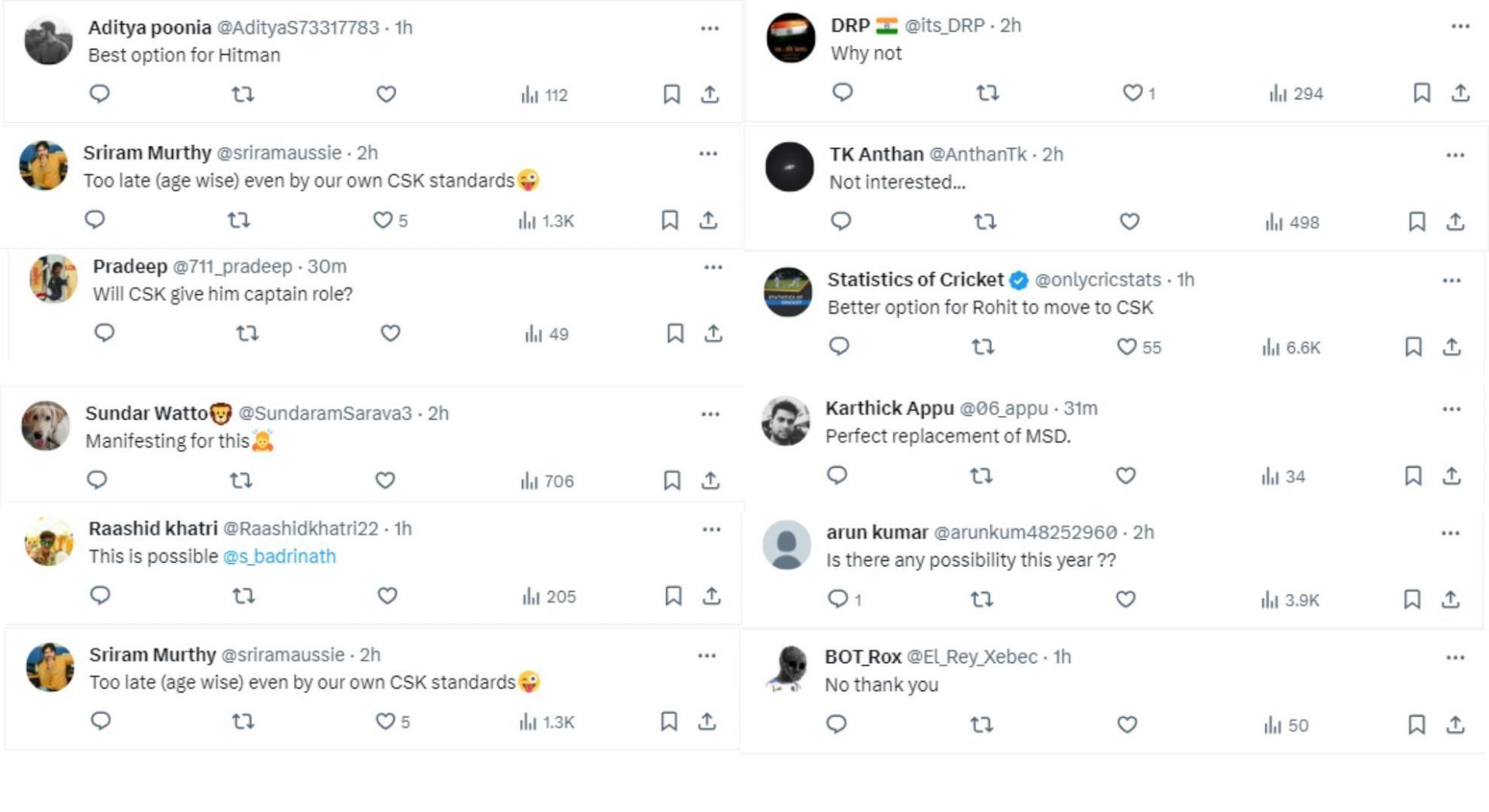 X users reacted to Rohit Sharma&#039;s picture in a CSK jersey.