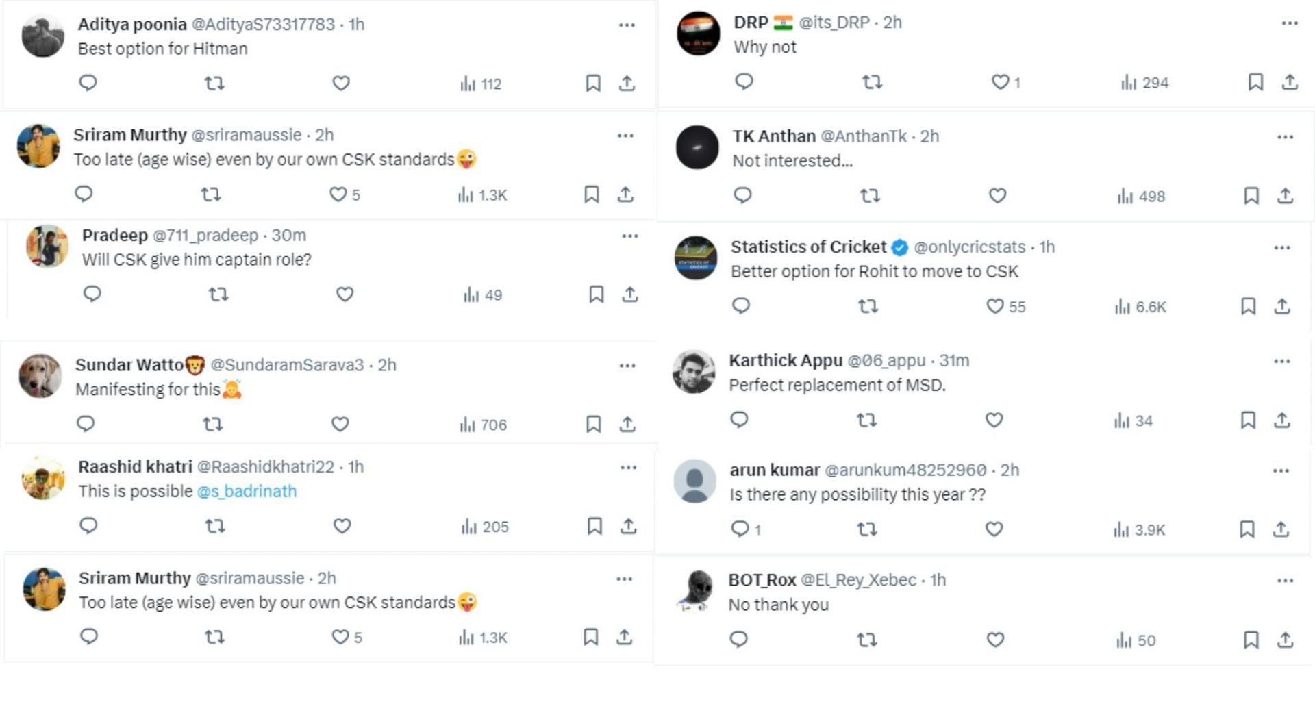 X users reacted to Rohit Sharma's picture in a CSK jersey.