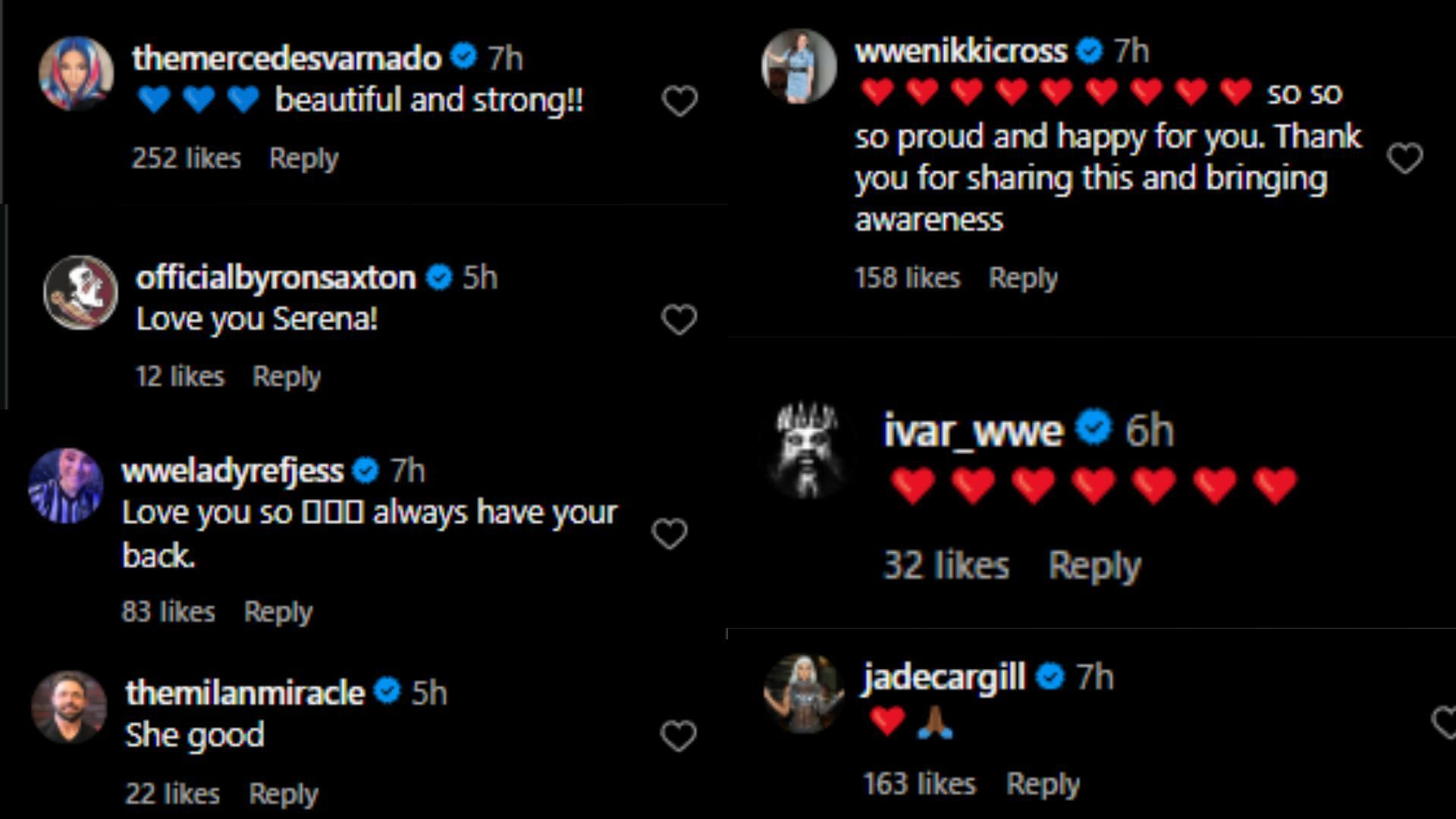 The stars poured their love and support for her into the comments section