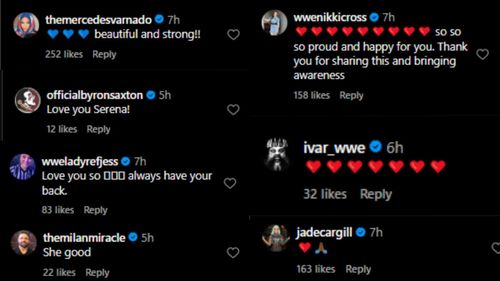 The stars poured their love and support for her into the comments section