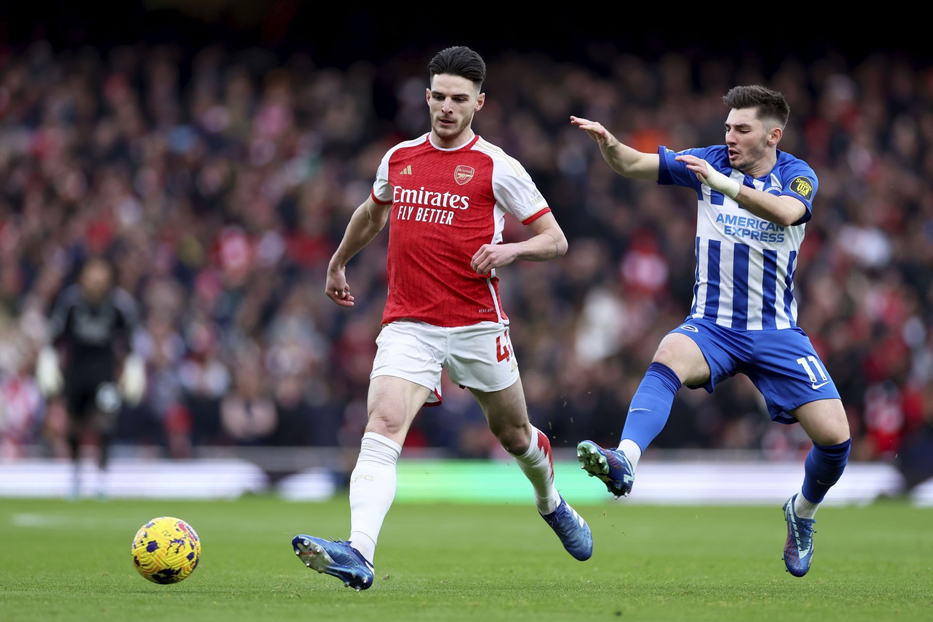 Arsenal midfielder Declan Rice (left)