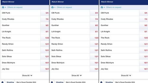 Odds for the Men's Royal Rumble match next year.