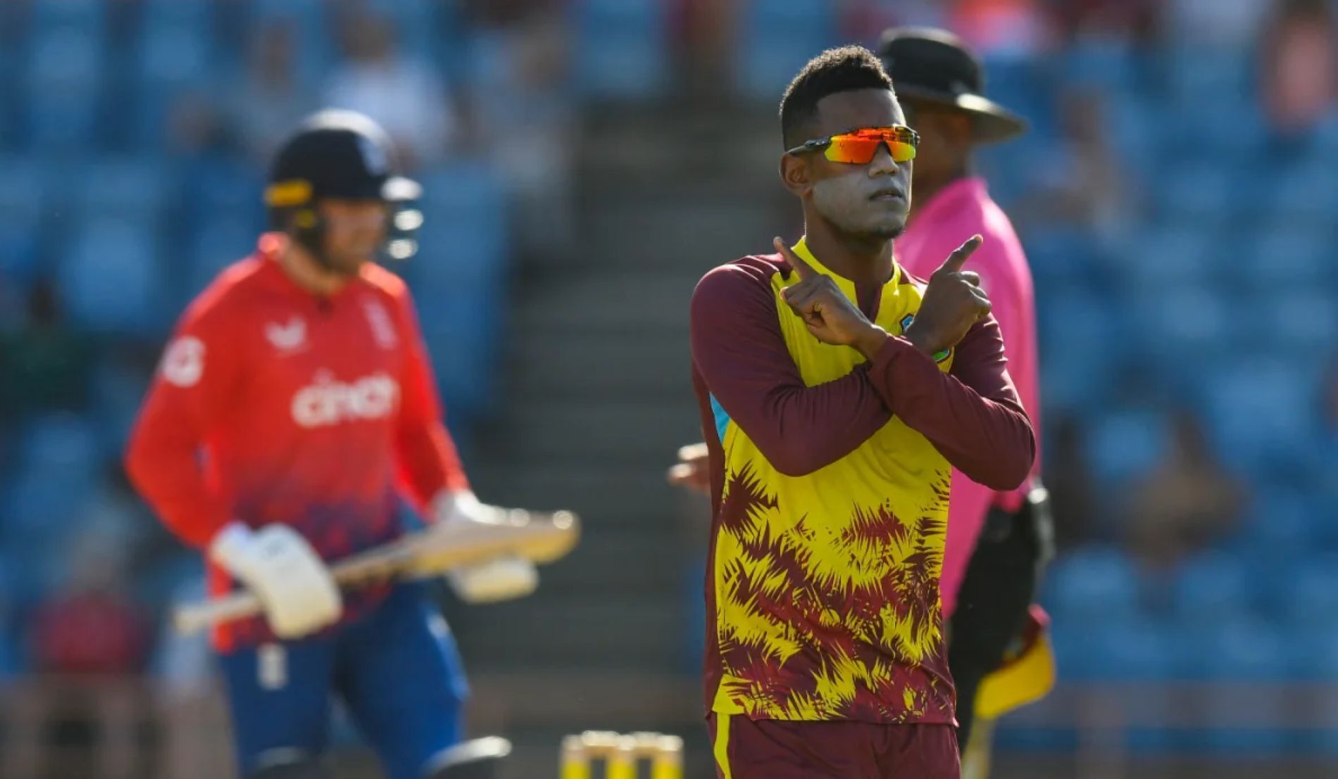 Akeal Hosein dented England&#039;s run chase with his canny bowling.